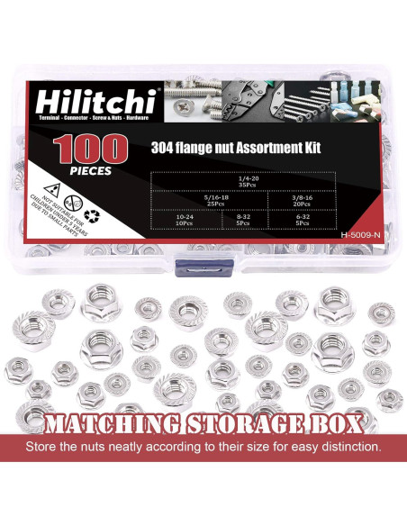 Hilitchi 100 Pcs Tuercas de Bloqueo Hexagonales Acero Inoxidable 304