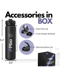 Botella de Agua Plixo 32 Oz con 2 Tapas a Prueba de Fugas 2