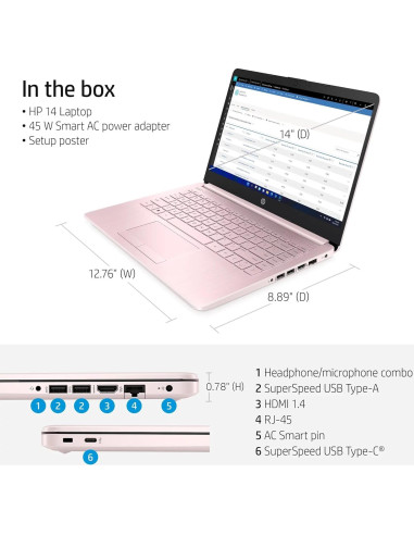 HP 14 Ultrabook Rosa - Intel Celeron 16GB RAM 1.6TB Almacenamiento