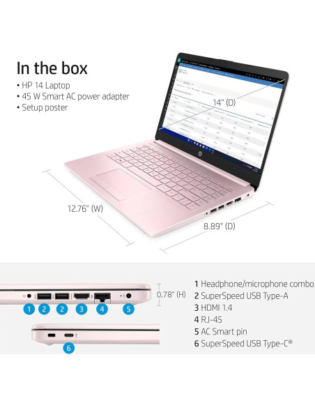 HP 14 Ultrabook Rosa - Intel Celeron 16GB RAM 1.6TB Almacenamiento