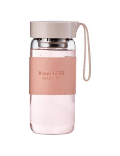 Botella de Agua de Vidrio 0.47L DNIENKGE Rosa con Funda Antideslizante