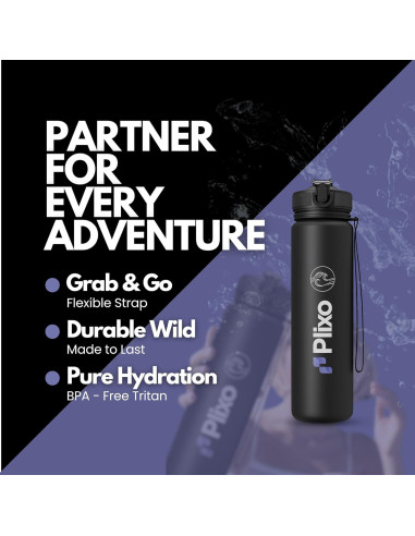 Botella de Agua Plixo 32 Oz con 2 Tapas a Prueba de Fugas