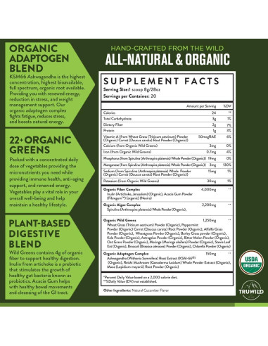 TruWild Greens Polvo de Superalimento 90 Porciones 3 Paquetes
