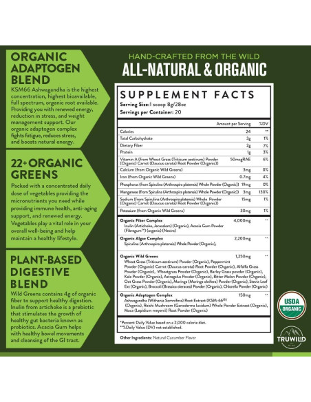 TruWild Greens Polvo de Superalimento 90 Porciones 3 Paquetes