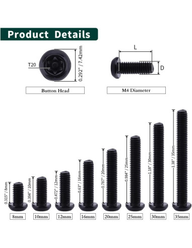 Tornillos de cabeza redonda Torx M4-0.7 x 8mm acero inoxidable