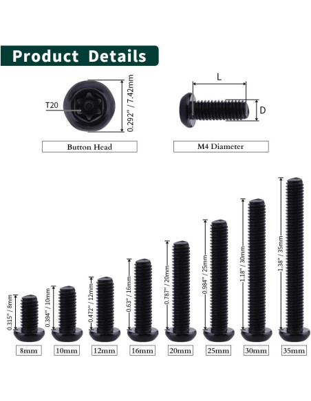 Tornillos de cabeza redonda Torx M4-0.7 x 8mm acero inoxidable