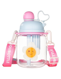 Botella de Agua para Niños 800ml Tritan Azul con Pajilla