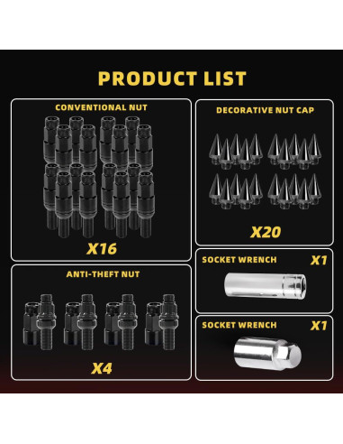 Tornillos de Rueda M14x1.5 muge racing 20 PCS Antirrobo Negro