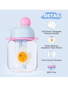 Botella de Agua para Niños 800ml Tritan Azul con Pajilla 2