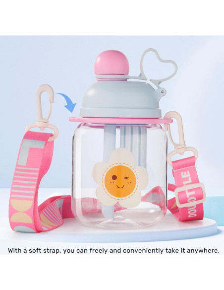 Botella de Agua para Niños 800ml Tritan Azul con Pajilla