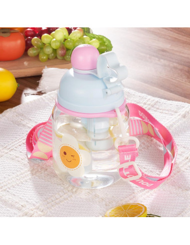 Botella de Agua para Niños 800ml Tritan Azul con Pajilla