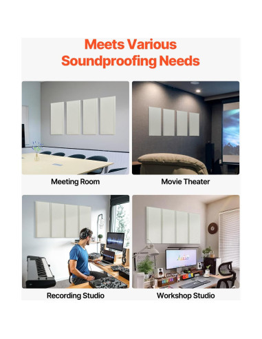 Paneles Acústicos VEVOR 4 Pcs 60x30 cm Beige Autoadhesivos