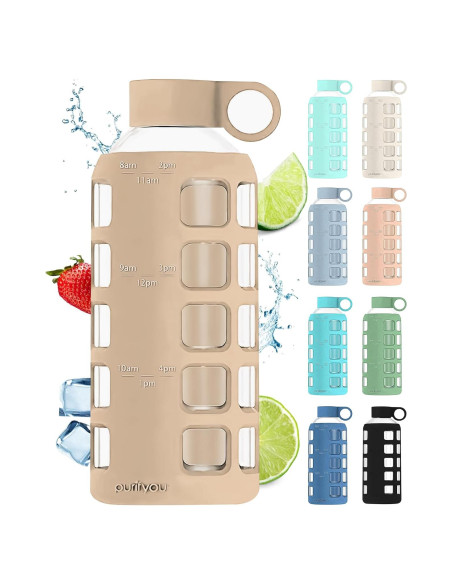 Botella de Agua de Vidrio Purifyou 22oz con Manga de Silicona