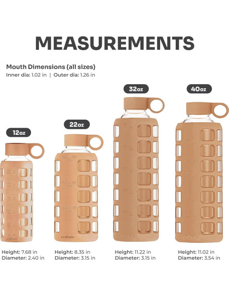 Botella de Agua de Vidrio Purifyou 22oz con Manga de Silicona