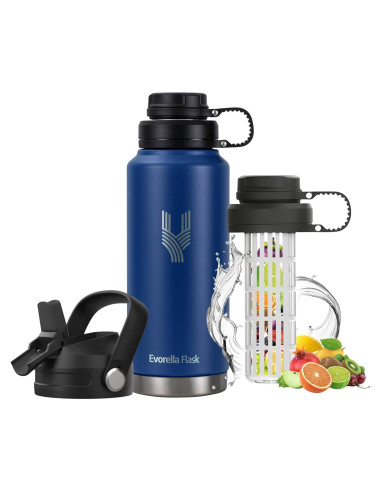 Botella de Agua Deportiva Evorella Flask 0.95 L Azul Doble Pared