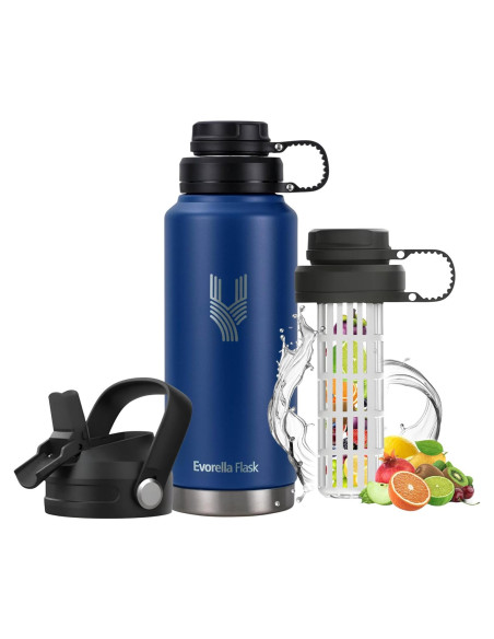 Botella de Agua Deportiva Evorella Flask 0.95 L Azul Doble Pared