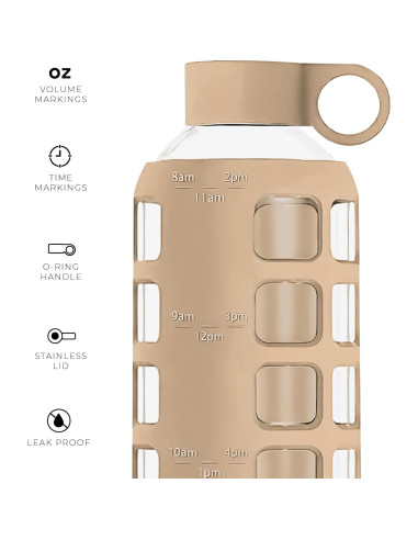 Botella de Agua de Vidrio Purifyou 22oz con Manga de Silicona