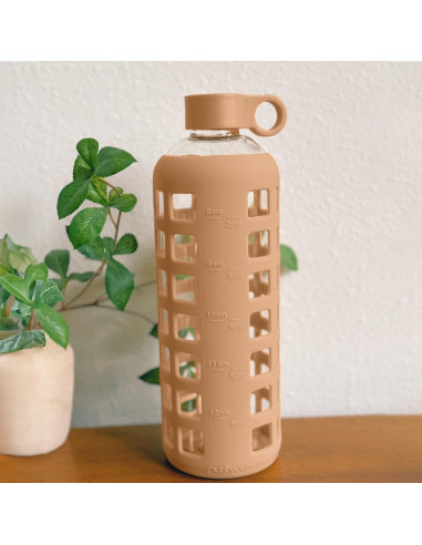 Botella de Agua de Vidrio Purifyou 22oz con Manga de Silicona