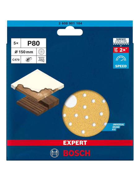 Lija Bosch Expert C470 150 mm Grano 80 5 Piezas Multihole