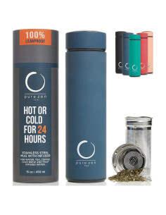 Termo infusor Pure Zen Tea 15 oz acero inoxidable azul