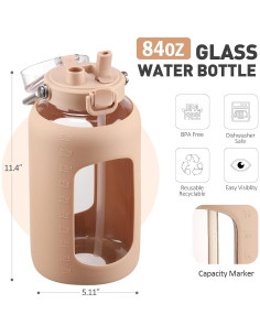 Botella de Agua de Vidrio 2.4L WINSA con Tapa 2-en-1 y Mango 2