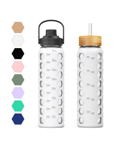 Botella de Agua de Vidrio MUKOKO 946ml con 2 Tapas y Funda