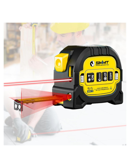 Cinta Métrica Láser 3-en-1 60m + 4.88m Autocierre Rojo