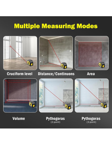 Cinta Métrica Láser 3-en-1 60m + 4.88m Autocierre Rojo