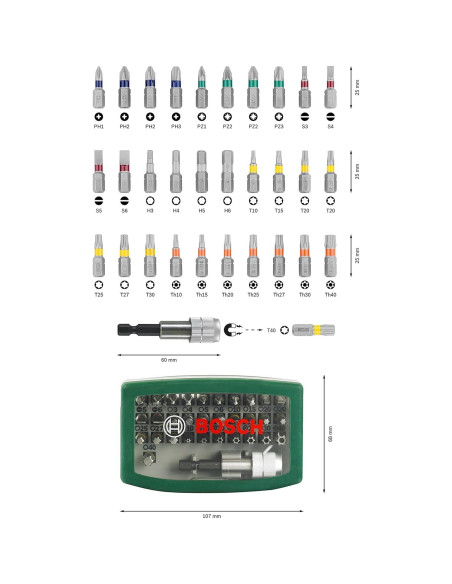 Juego de Puntas de Destornillador Bosch 32 Pcs Verde