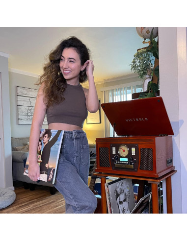 Soporte de Registro de Madera Victrola VA-30-WHT - Almacena 50 Discos