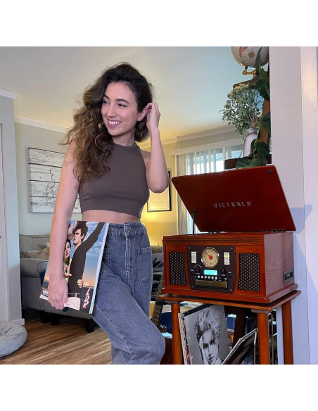 Soporte de Registro de Madera Victrola VA-30-WHT - Almacena 50 Discos