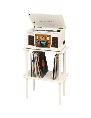 Soporte de Registro de Madera Victrola VA-30-WHT - Almacena 50 Discos