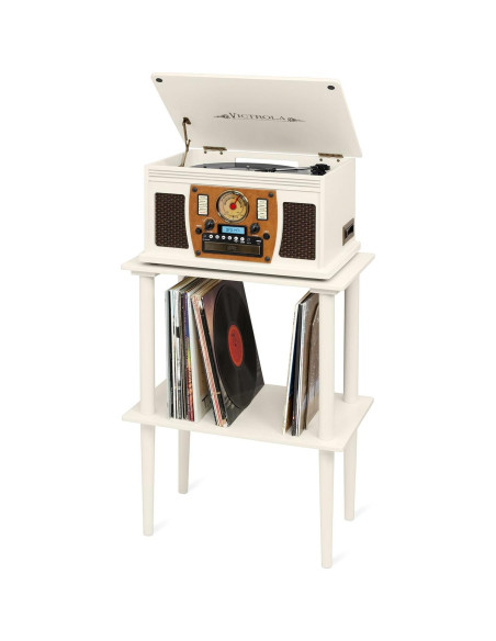 Soporte de Registro de Madera Victrola VA-30-WHT - Almacena 50 Discos