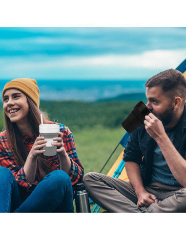 Taza de viaje colapsable Venwalk 350 ml con popote - Gris y Blanco