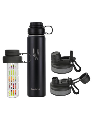 Botella de Agua Deportiva EVORELLA 0.71 L Acero Inoxidable Negro