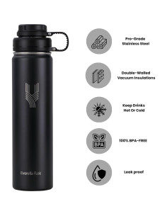 Botella de Agua Deportiva EVORELLA 0.71 L Acero Inoxidable Negro 2