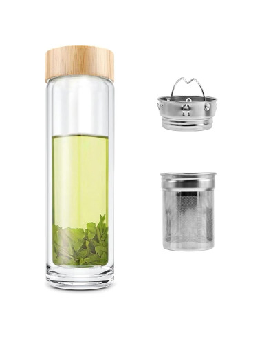 Botella de Té COMI 400 ml Vidrio Borosilicato Doble Pared