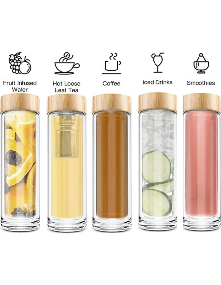 Botella de Té COMI 400 ml Vidrio Borosilicato Doble Pared