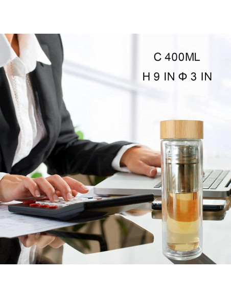 Botella de Té COMI 400 ml Vidrio Borosilicato Doble Pared