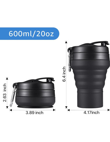 Taza de viaje plegable Egoldto 600ml silicona a prueba de fugas