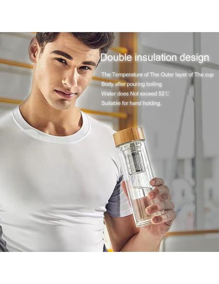 Botella de Té COMI 400 ml Vidrio Borosilicato Doble Pared