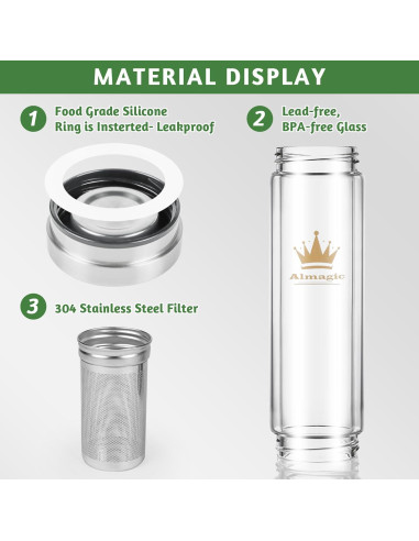 Botella Infusor de Té Almagic 400 ml Doble Pared Aislada