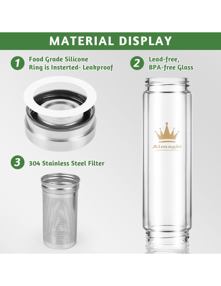 Botella Infusor de Té Almagic 400 ml Doble Pared Aislada