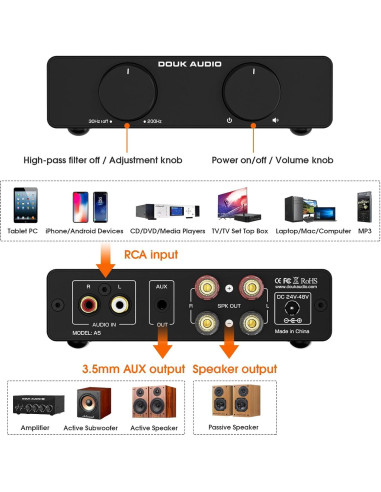 Amplificador Estéreo Douk Audio A5 300W x2 Hi-Fi Clase D