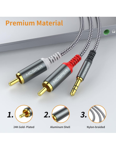 Cable de Audio Estéreo RCA a 3.5mm AUX MCSPER 2m