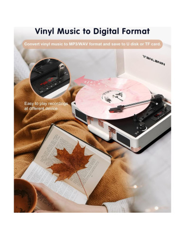 Reproductor de Vinilo Bluetooth TANLANIN TE-001WT 3 Velocidades