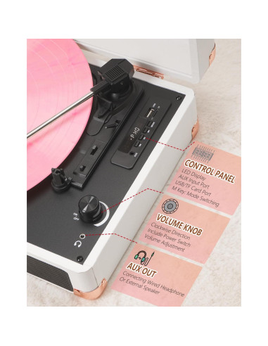 Reproductor de Vinilo Bluetooth TANLANIN TE-001WT 3 Velocidades