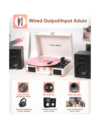 Reproductor de Vinilo Bluetooth TANLANIN TE-001WT 3 Velocidades