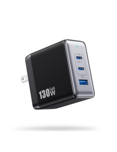 Cargador USB C 130W GaN 3 Puertos Plegable Negro