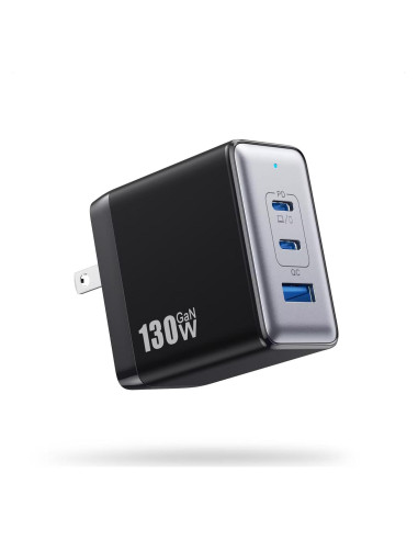 Cargador USB C 130W GaN 3 Puertos Plegable Negro